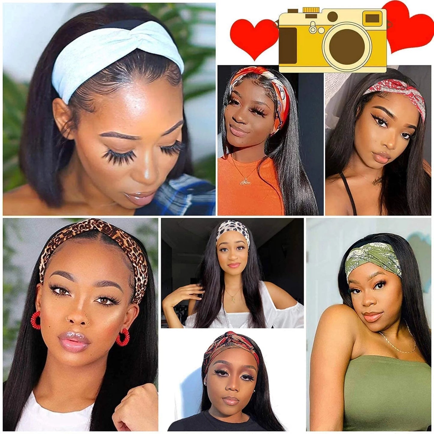 Headband Straight Human Hair Wigs Natural Color Wig No GLUE Easy Wear