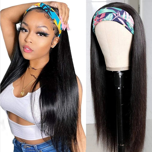Headband Straight Human Hair Wigs Natural Color Wig No GLUE Easy Wear