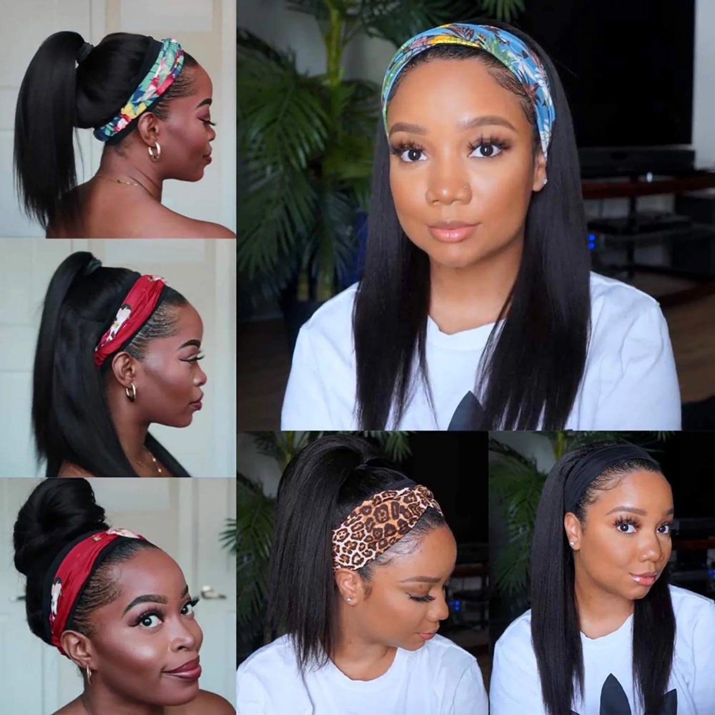 Headband Straight Human Hair Wigs Natural Color Wig No GLUE Easy Wear
