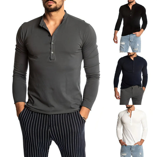 Men's Fashion Solid Color Long Sleeve O-neck T-shirts Mens Carmine Juneberry